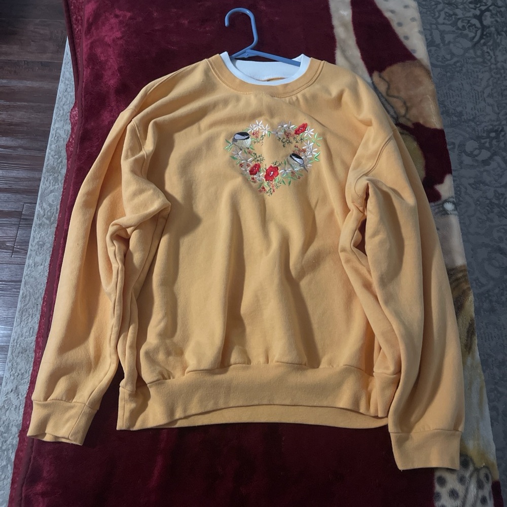 Embroidered Heart Yellow Sweater